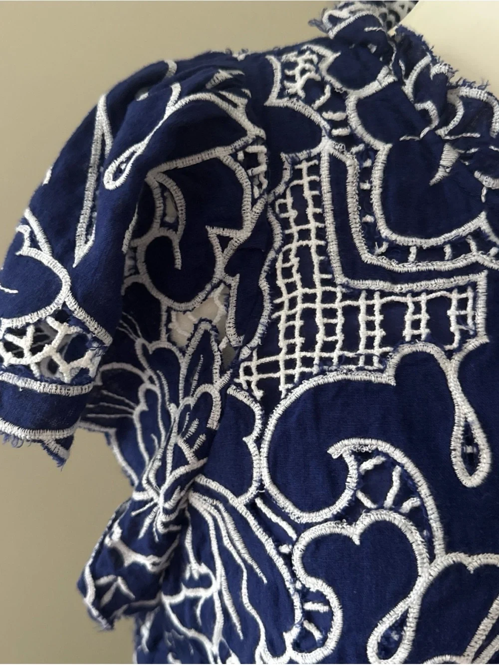 NWT Anthropologie Lace Cutout Blue Embroidered Blouse Sz L